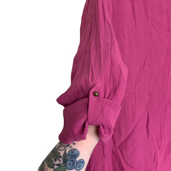 Soft Surroundings Raspberry Pink Roll Tab 3/4 Sleeve Scoop Neck Tunic Top Medium - Picture 3 of 6